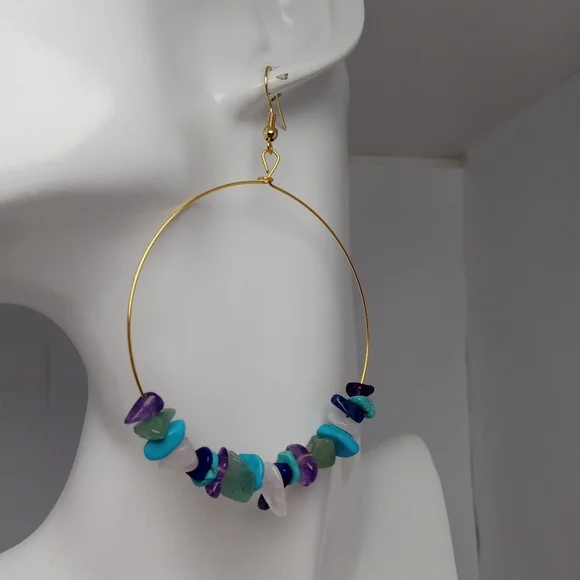 Multicolor stone chip earrings - Picture 3 of 5